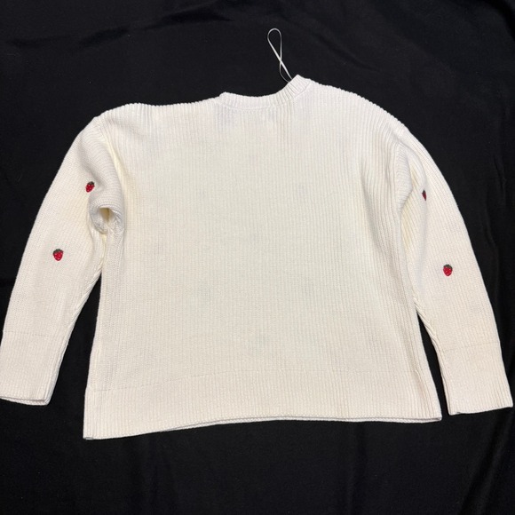 Lucky Brand Women's White Strawberry Embroidered Knit Sweater XL - Picture 2 of 5